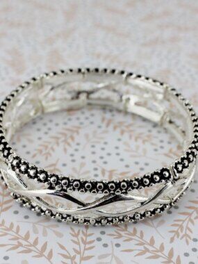 NIB Silver and Black Braided Stretch Bracelet - Women Accessories